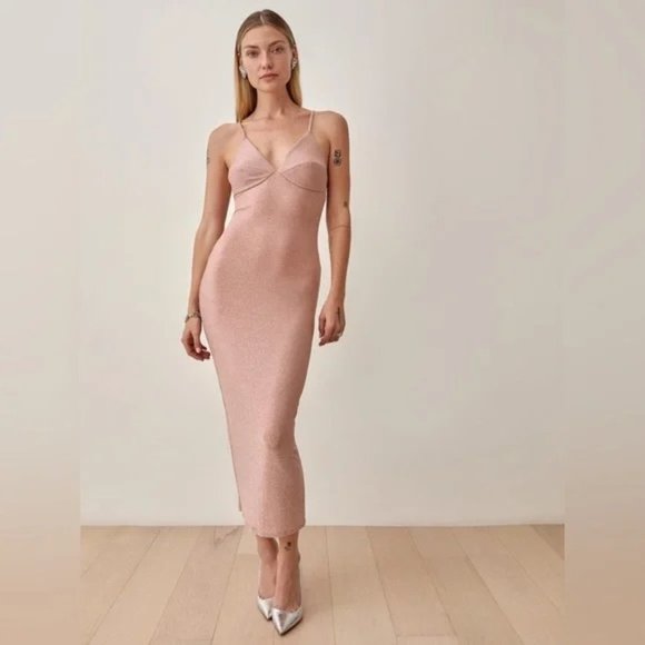NWT Reformation Disco Dress in Rose Sparkle - Picture 2 of 13